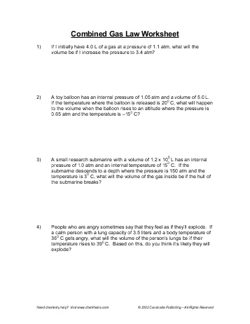 Combined Gas Law Problems Worksheet