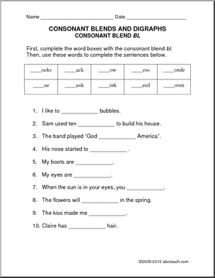 Consonant Blends and Digraphs Worksheets