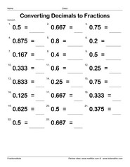 Fractions to Decimals Worksheets