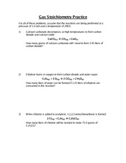 Gas Stoichiometry Worksheet