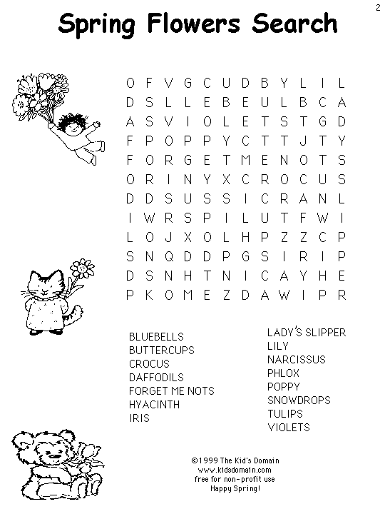 Spring Flowers Word Search Printable