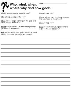 Teen Goal Setting Worksheet