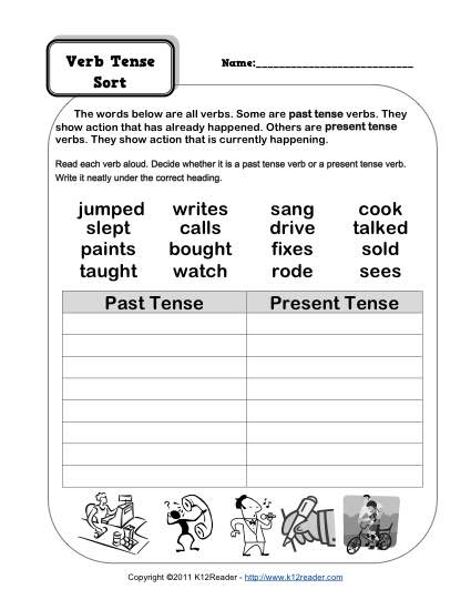 Verb Tense Worksheets 3rd Grade