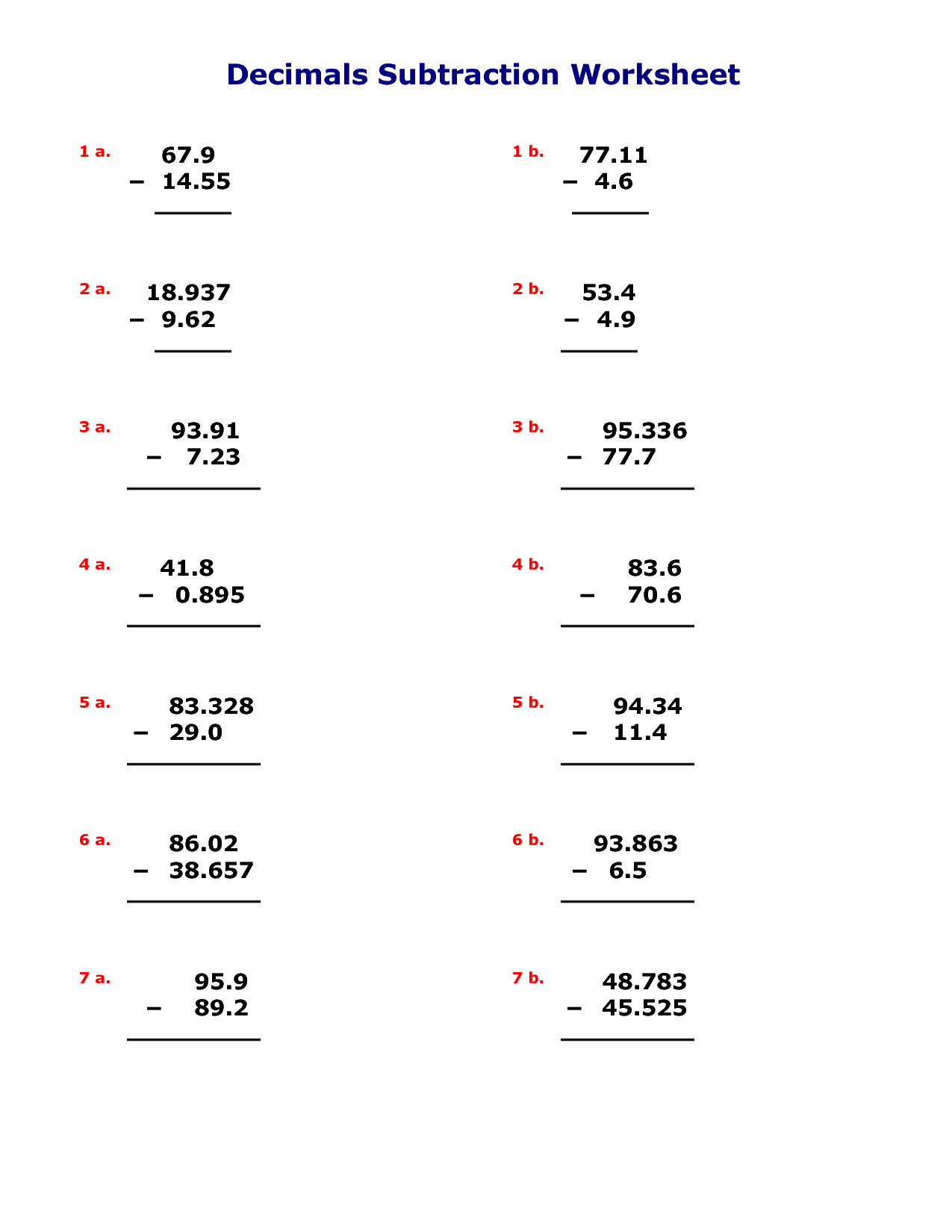 9 Adding And Subtracting Decimals Worksheets Worksheeto