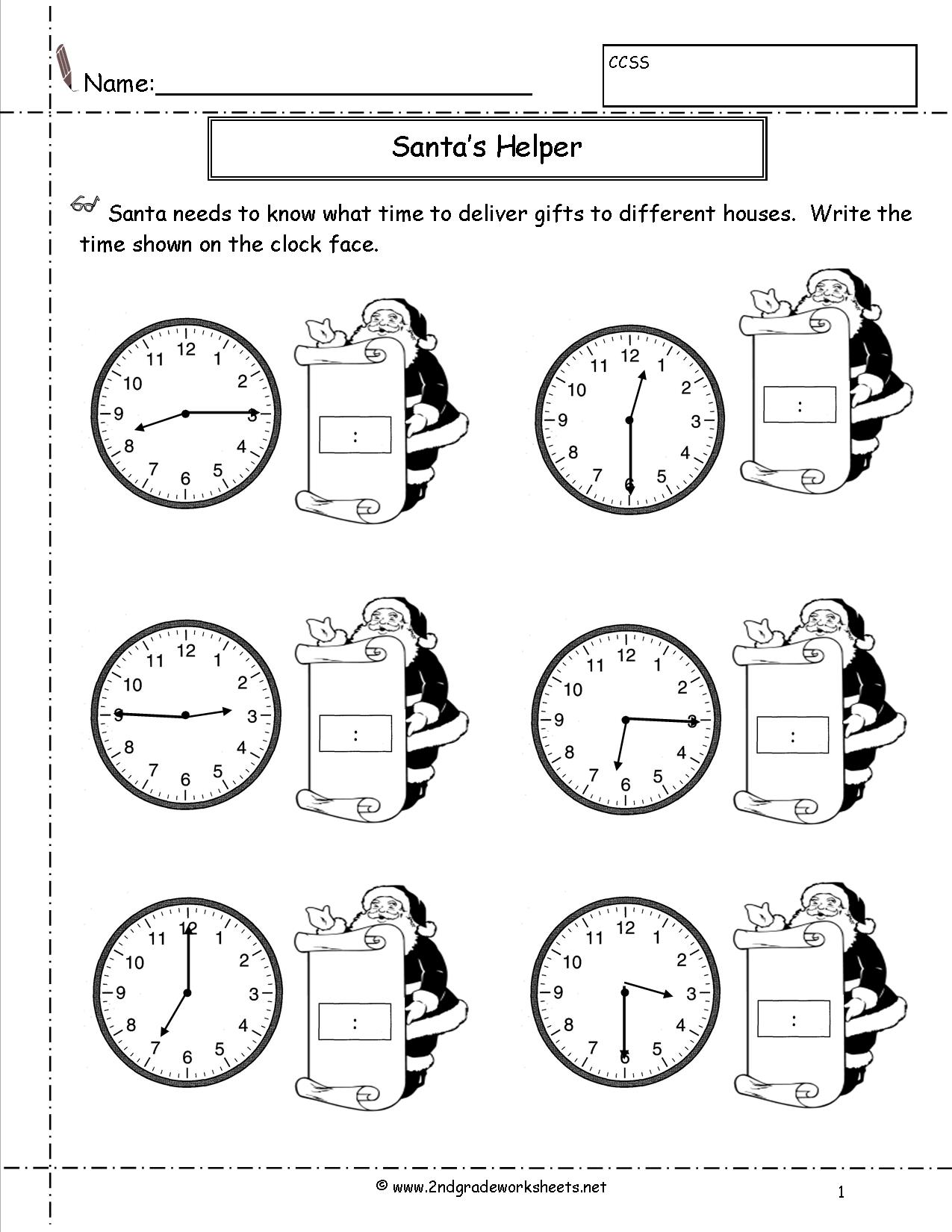 Christmas Telling Time Worksheets