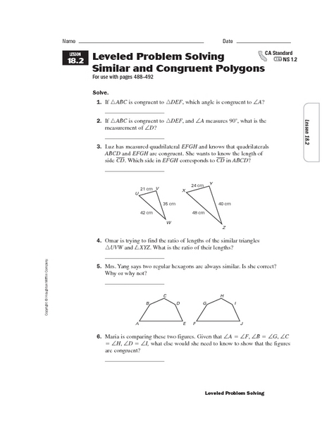 Congruent and Similar Polygons Worksheets