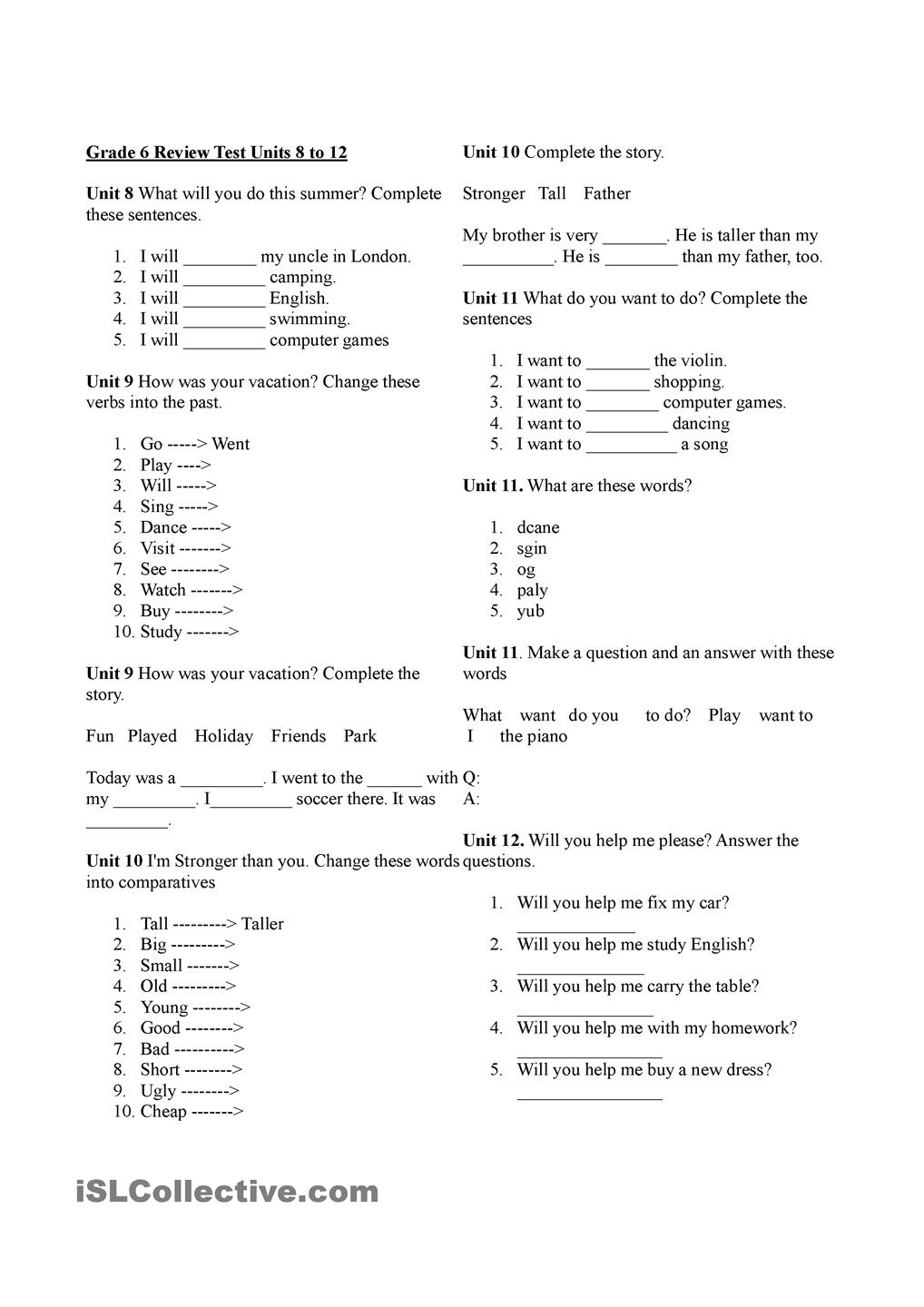 Elementary School ESL Worksheets