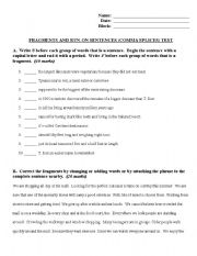 Fragment and Run-On Sentences Worksheets