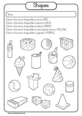 Kindergarten Worksheets 3D Shapes Printables