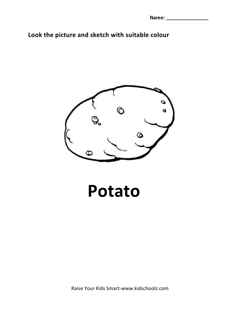 Potatoes Vegetable Worksheet for Preschool