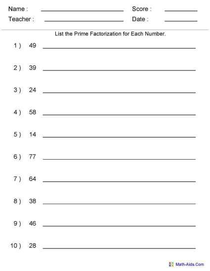 Prime Factor Tree Worksheets Printable