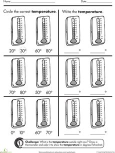 Reading Thermometers Worksheet