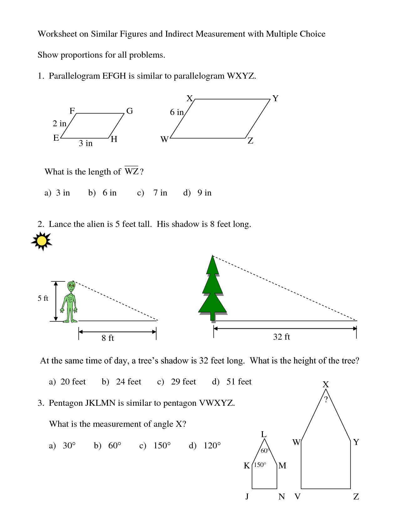 Similar Figures and Proportions Worksheets