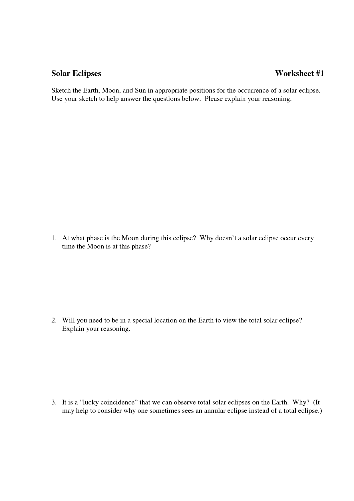 Solar Moon Eclipse Worksheet