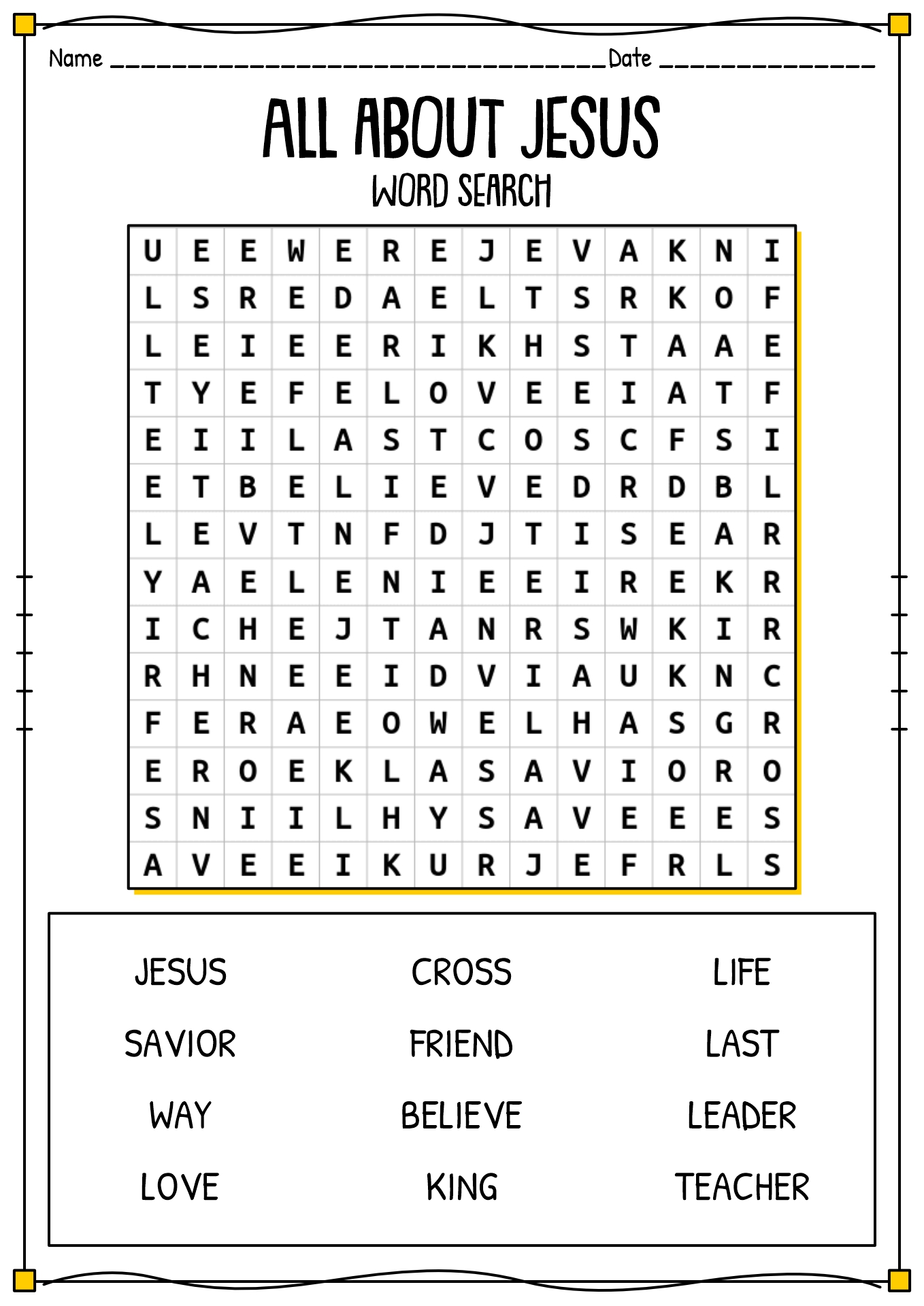 Sunday School Word Search Puzzles Printable