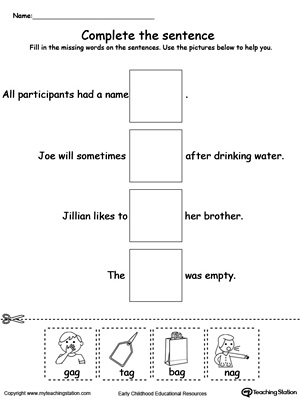 Word Family Sentences Worksheets