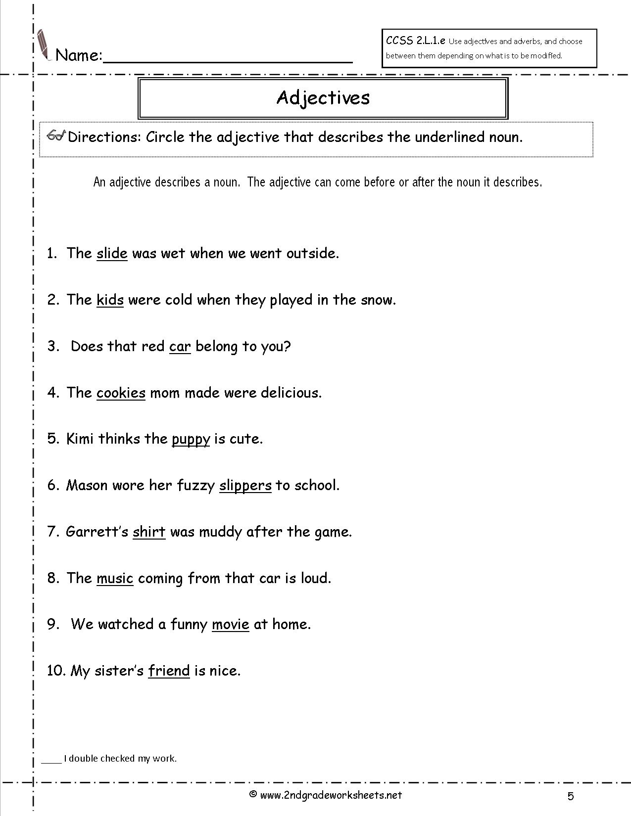 2nd Grade Worksheets Adjectives and Adverbs