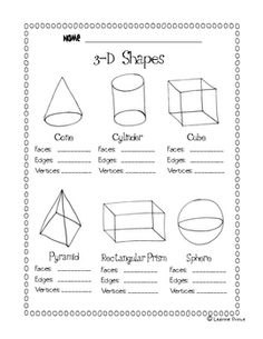 3D Shapes Faces Edges Vertices Worksheet