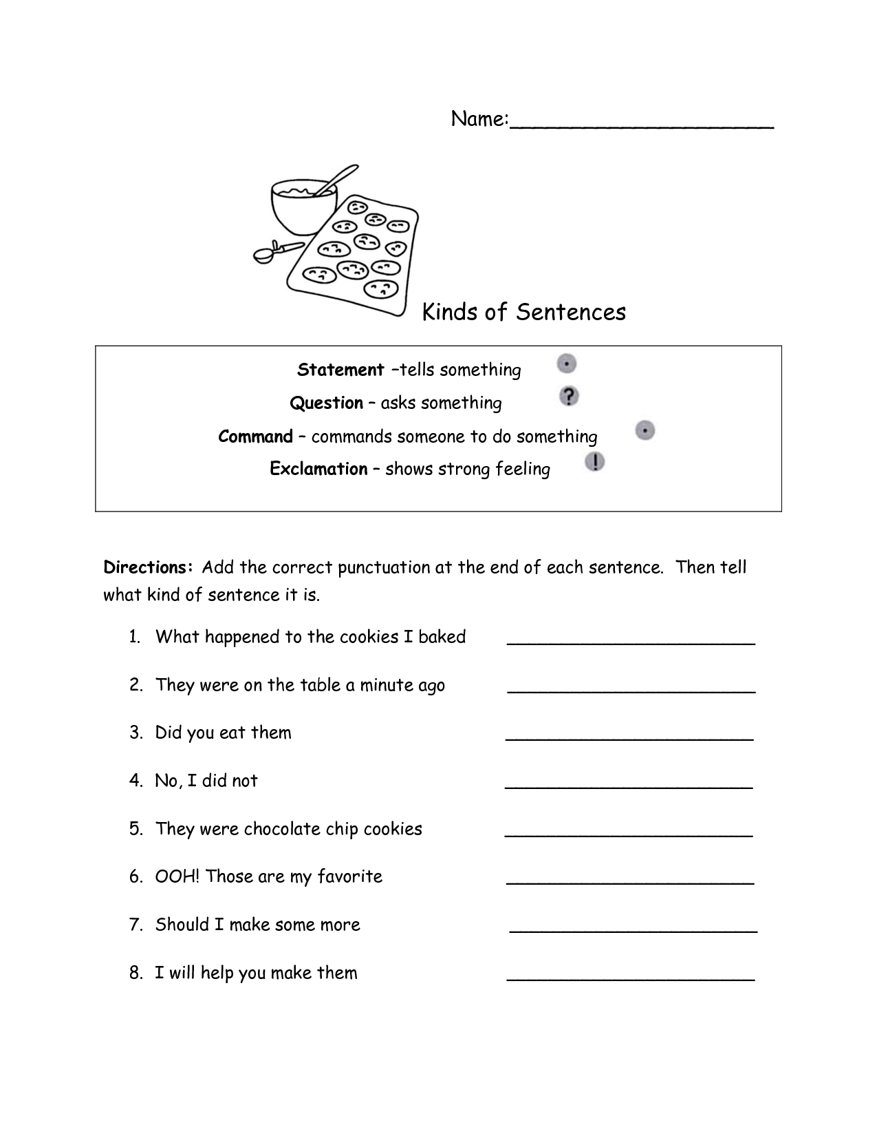 4 Kinds of Sentences Worksheet