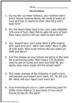 5th Grade Math Word Problems