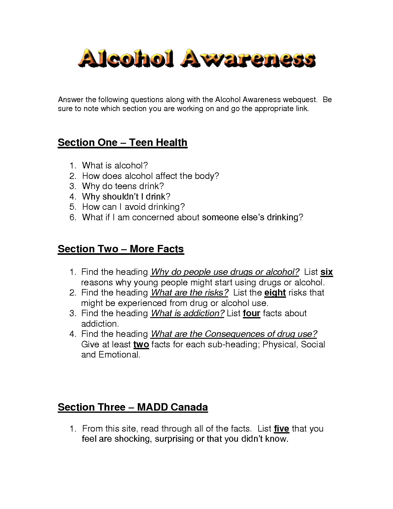 drug education activities for high school students