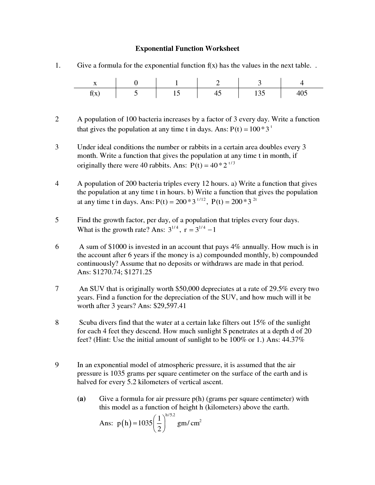 14 Exponential Functions Worksheet With Answers Worksheeto