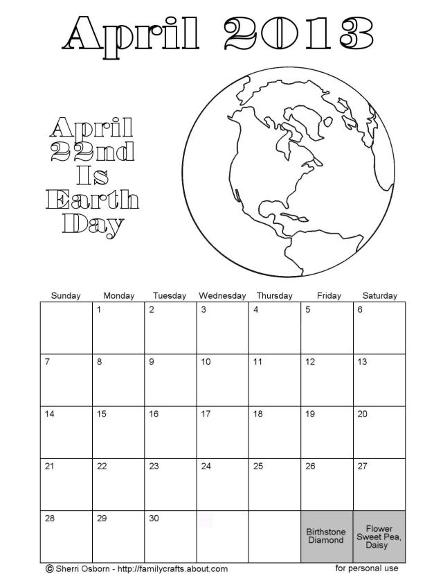 Free Printable Coloring Calendar 2013