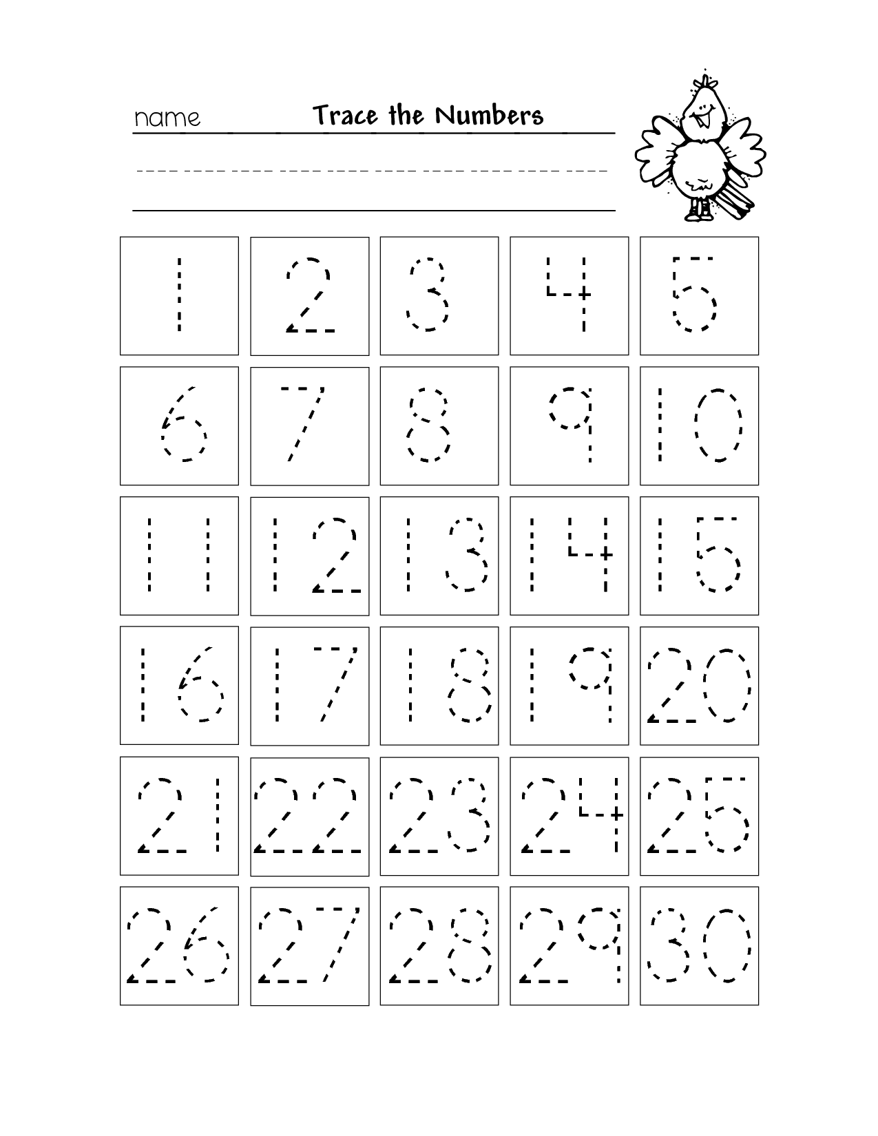 Tracing Numbers 1-30 Worksheets