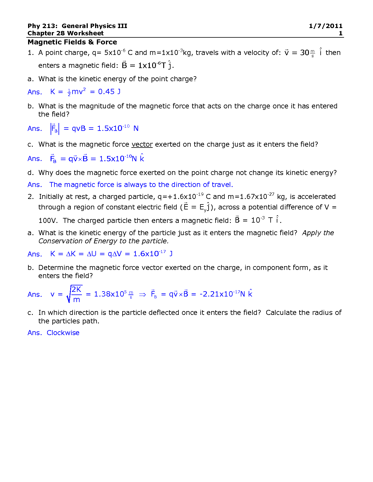 Velocity Worksheet with Answer Key