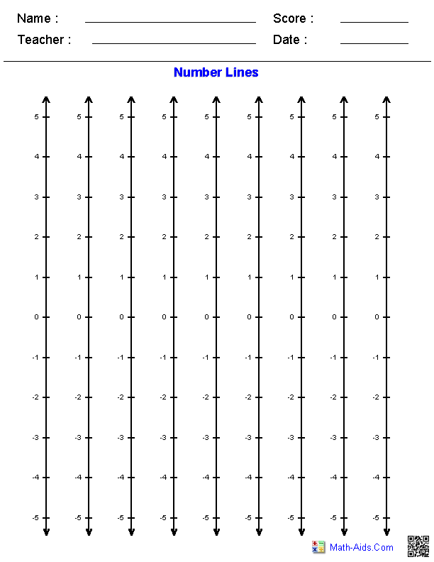 Vertical Number Line Worksheets