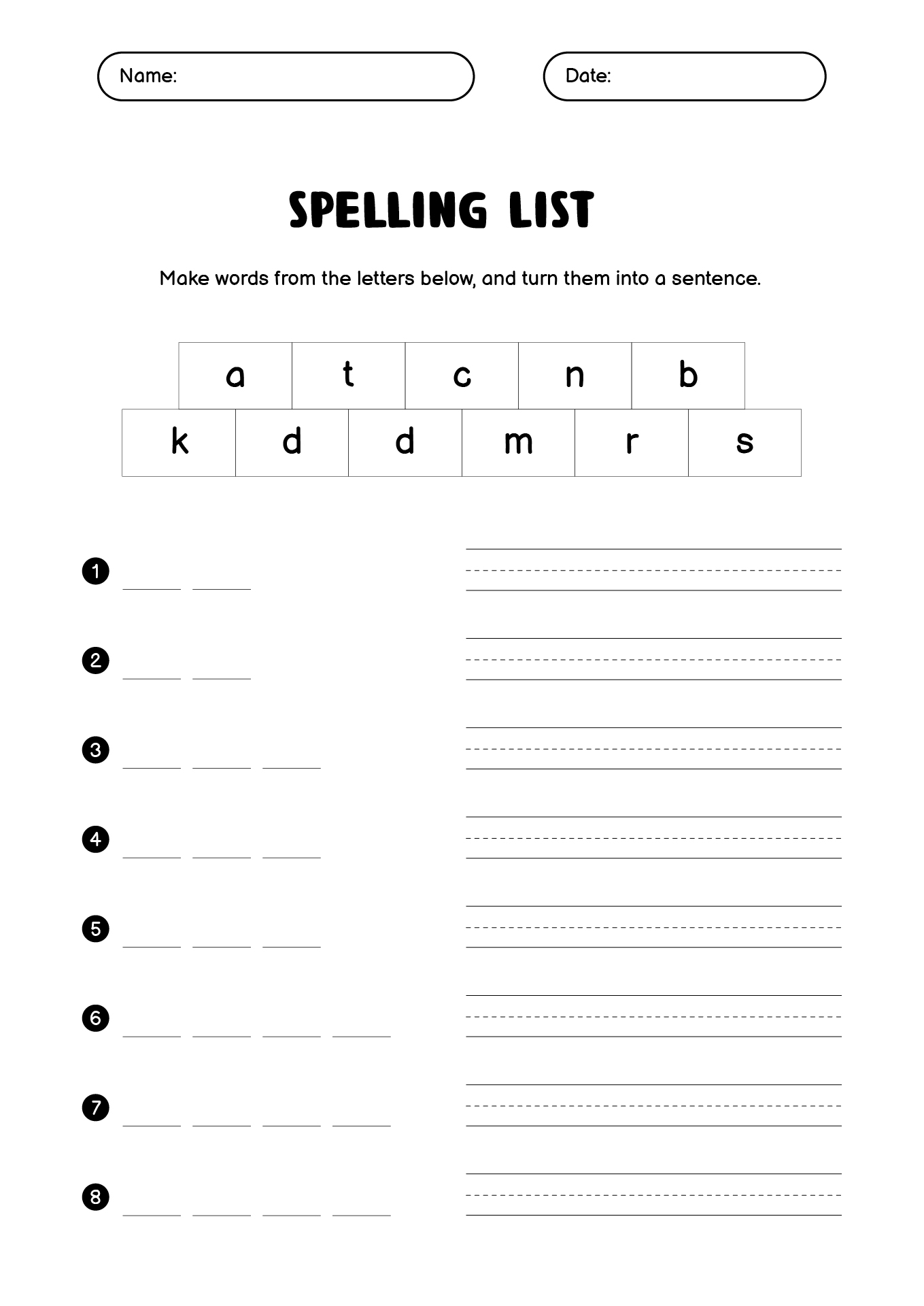 1 Grade Spelling Worksheets