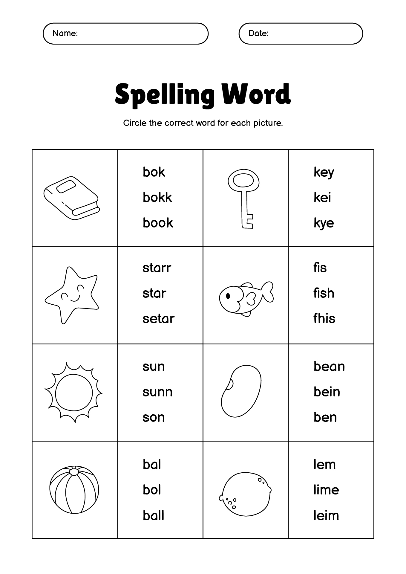 1st Grade Spelling Words Worksheet