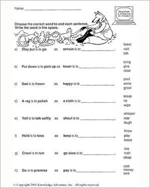 2nd Grade Analogy Worksheets