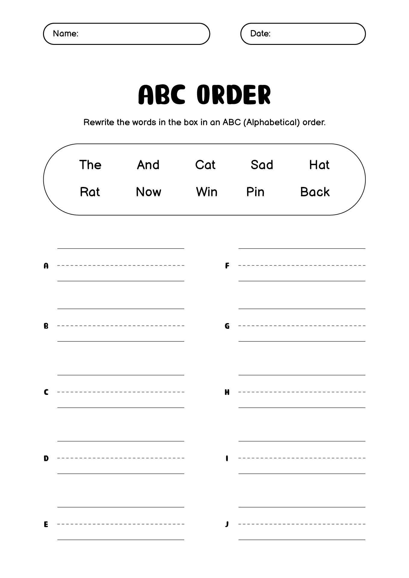 ABC Order Worksheets 1st Grade