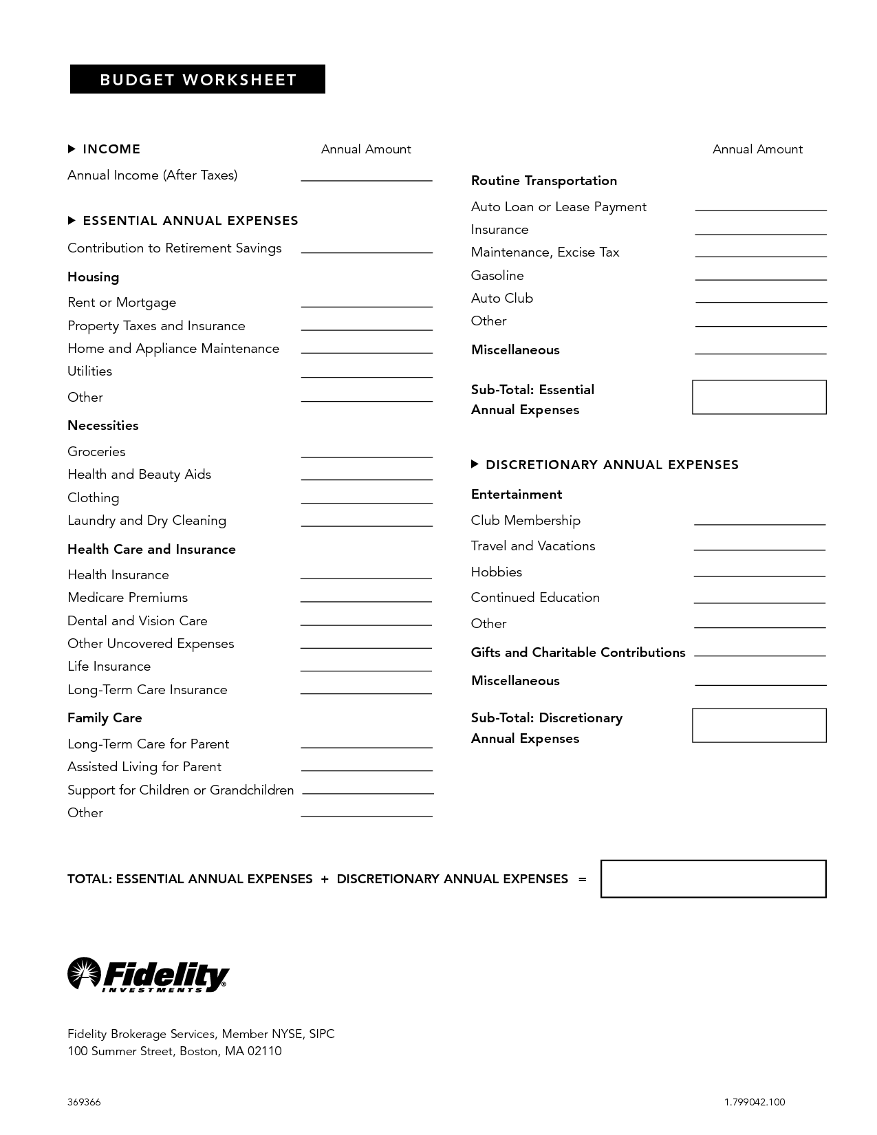 Annual Personal Budget Worksheet