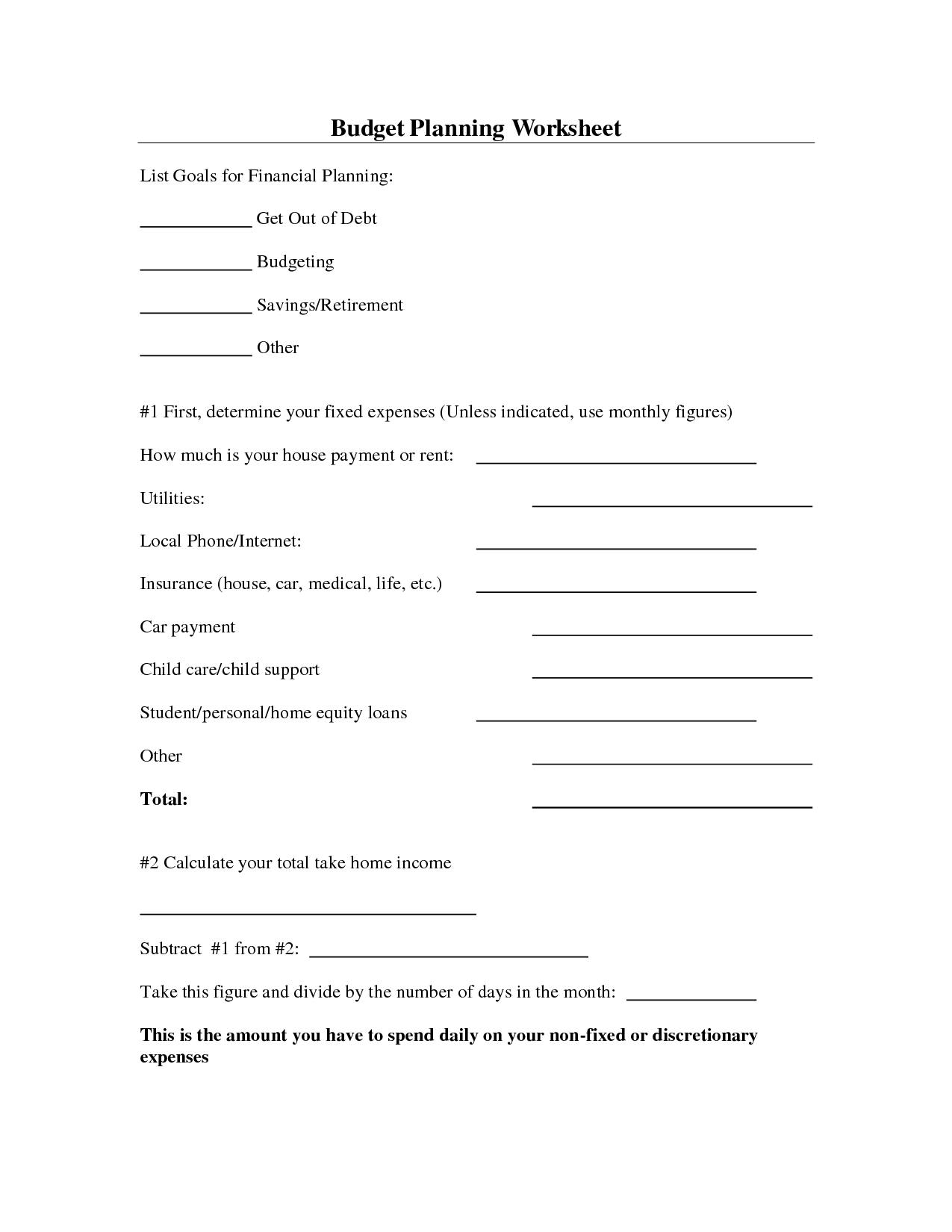 Budget Planning Worksheet