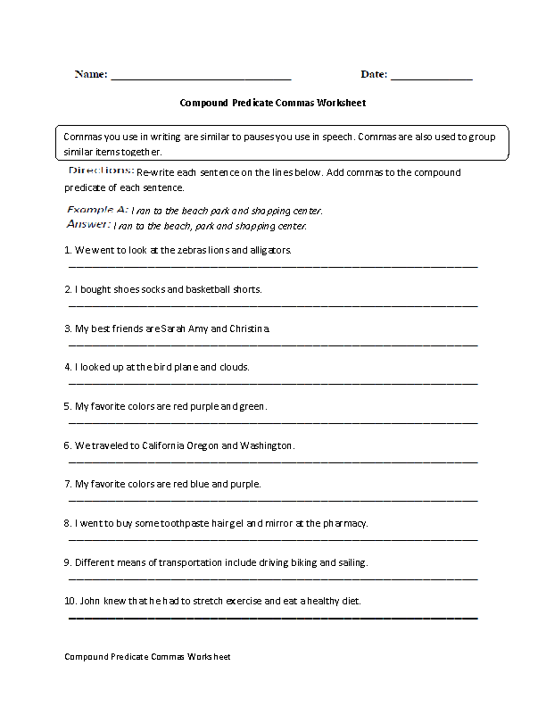 Compound Predicate Worksheets