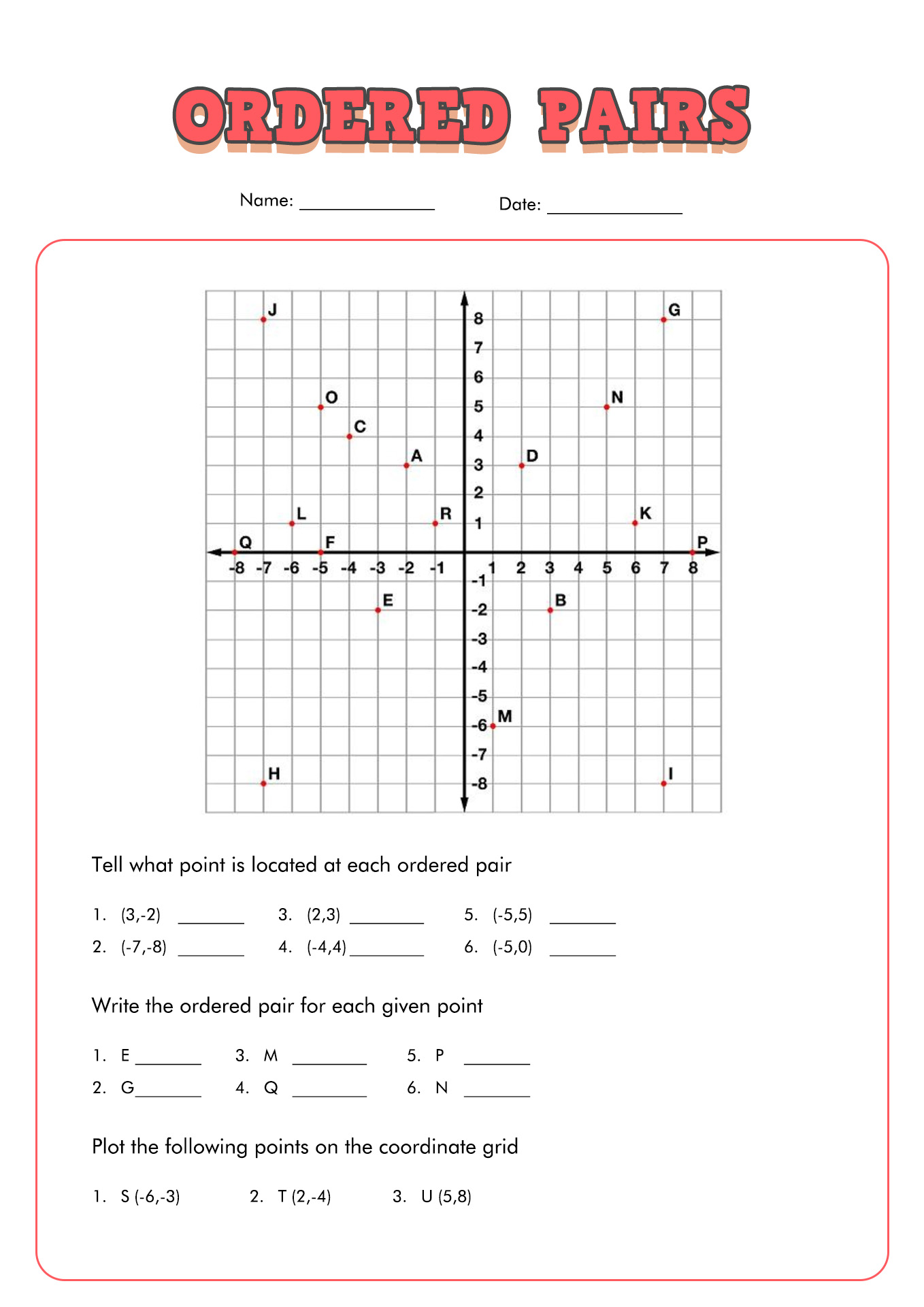Printable Coordinate Graph Pictures Worksheets