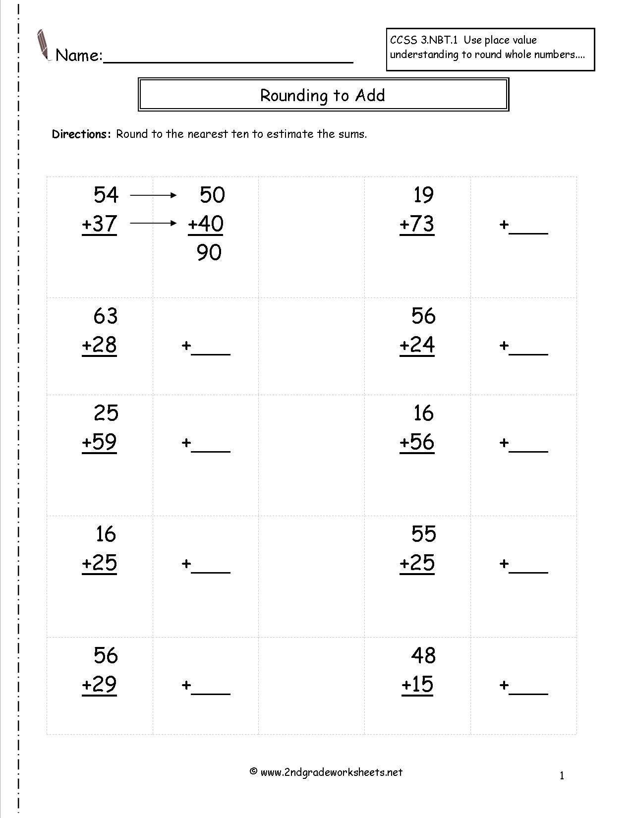 Estimating Sums And Differences Worksheets