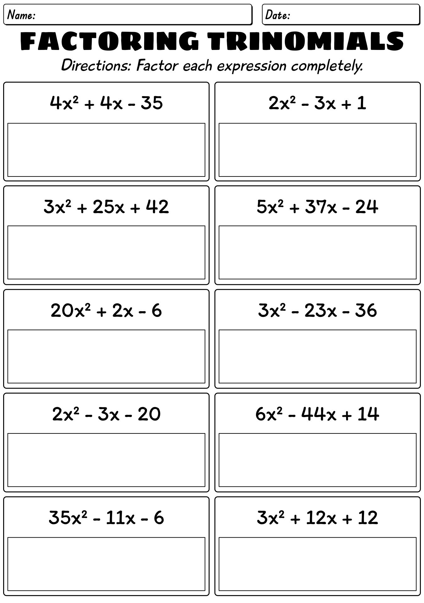 9 Factoring Perfect Square Trinomials Worksheet Worksheeto