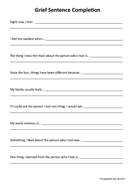 Grief Sentence Completion Worksheet