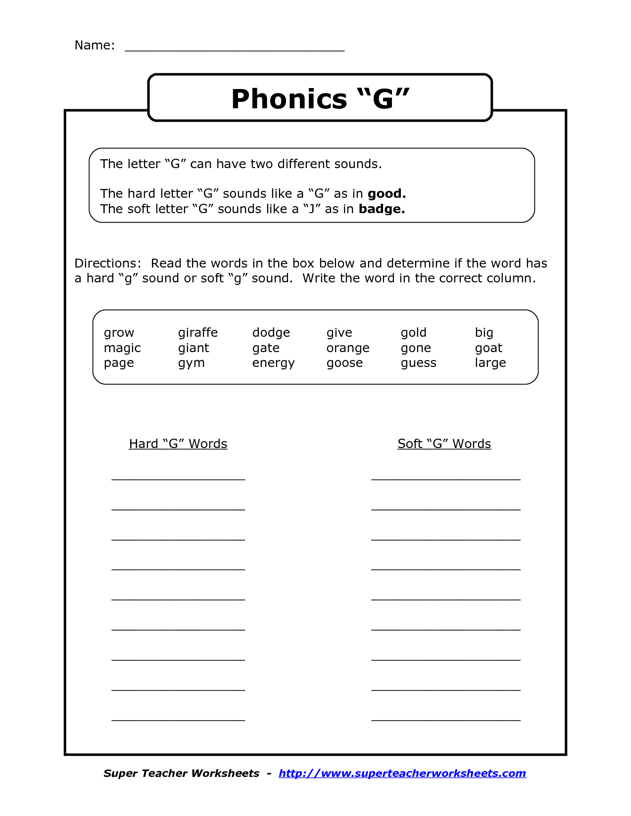 11 Hard And Soft G Worksheets Worksheeto