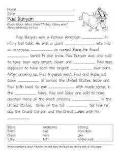 Paul Bunyan Worksheets 1st Grade