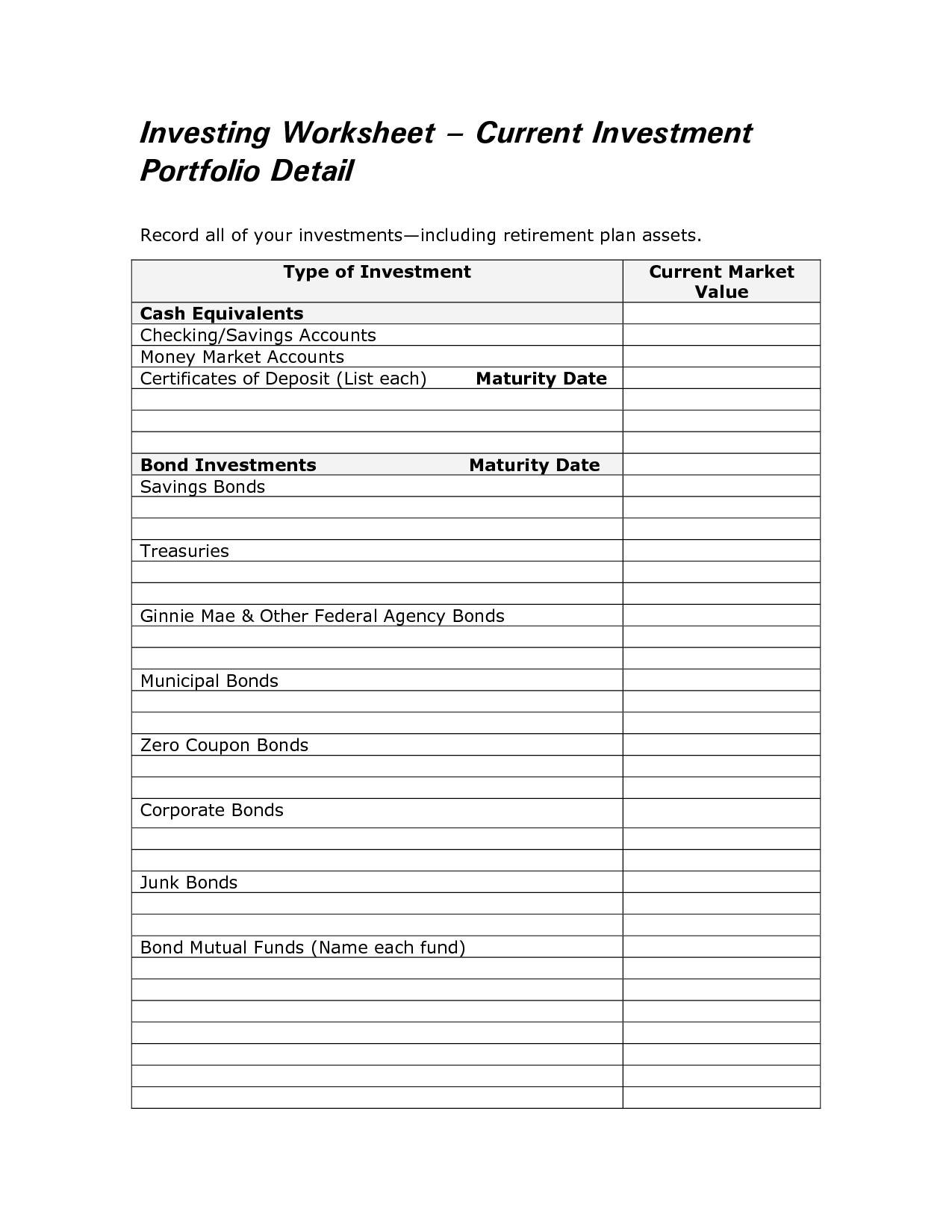 Saving Bonds Worksheet