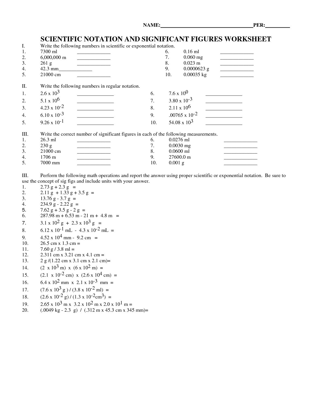 Scientific Notation and Significant Figures