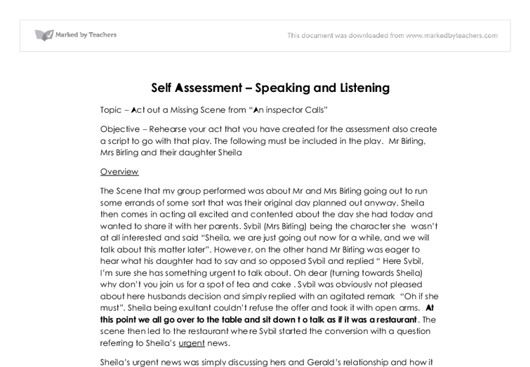 Self-Assessment Examples Essay