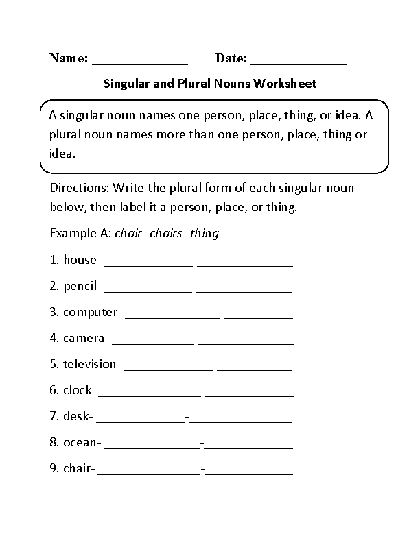 Singular and Plural Nouns Worksheets