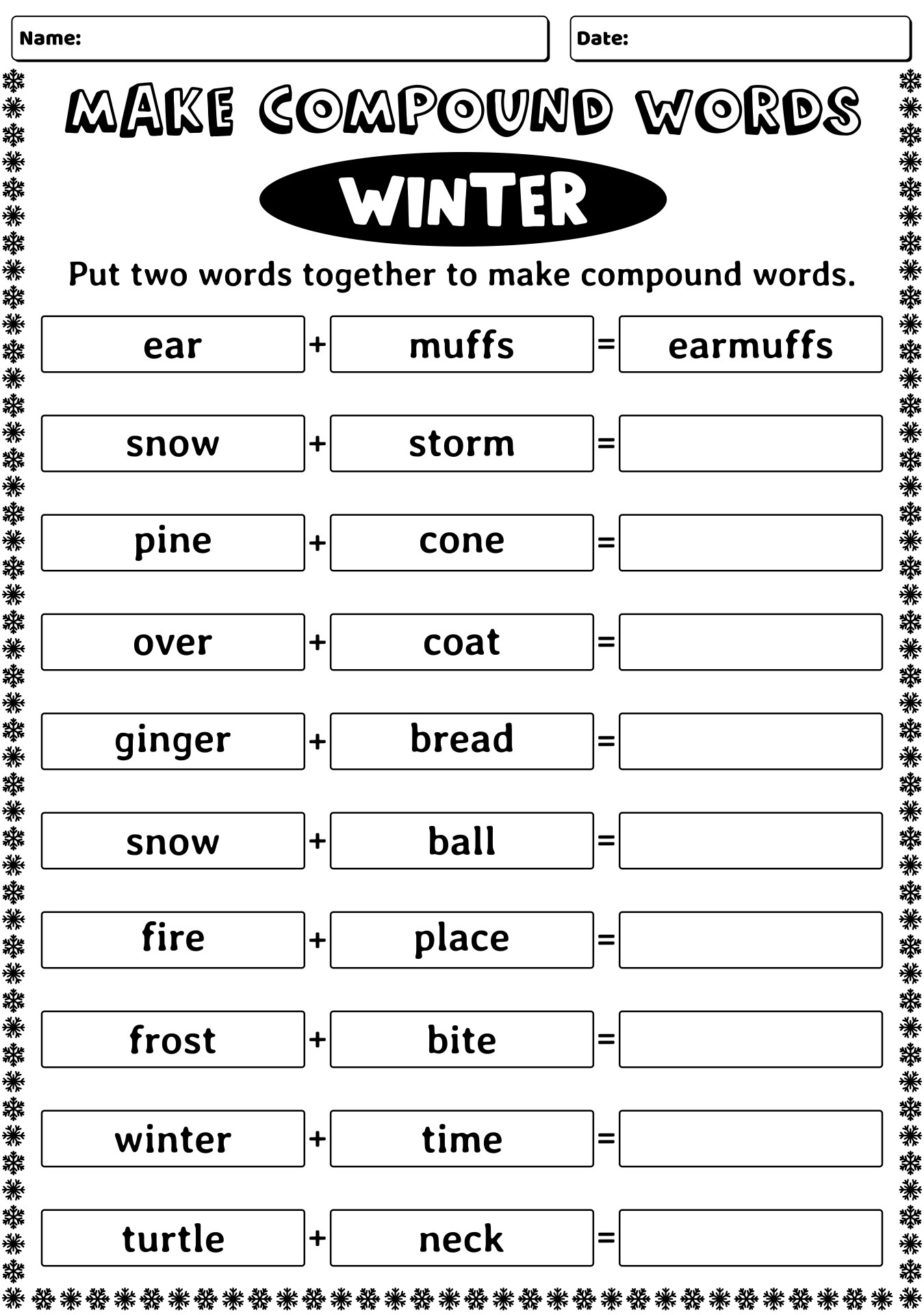 Winter Compound Word List