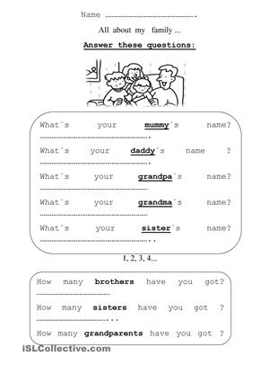 All About My Family Worksheet