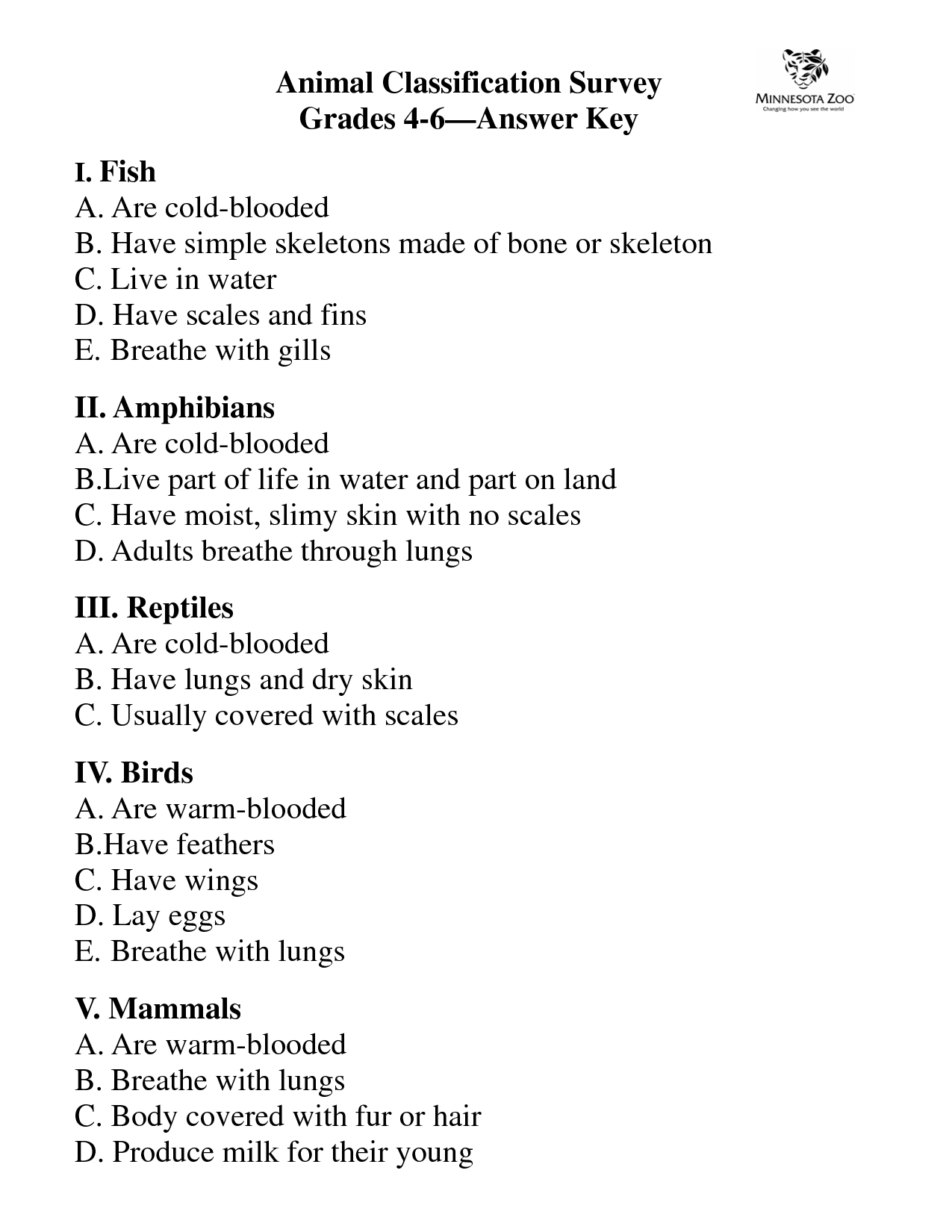 Classification Worksheet and Answer Key